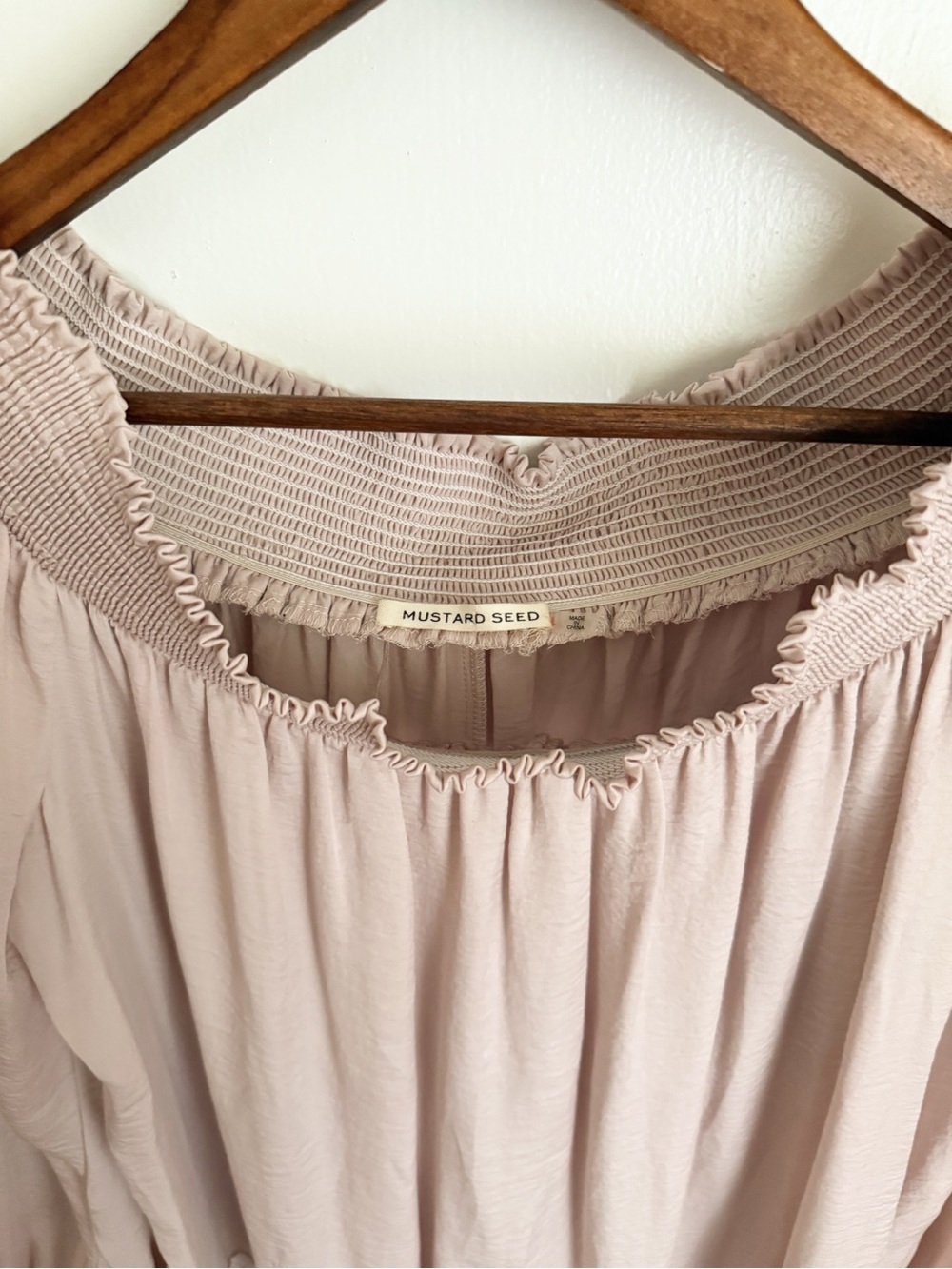 Mustard Seed Blush Pink Smocked Neck Blouse with White Lace Trim - Picture 3 of 9